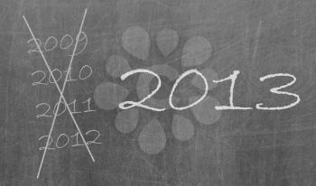 2009, 2010 and 2012 crossed and new year 2013 written on chalkboard, isolated