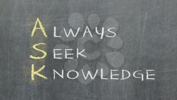 Acronym of ASK - Always seek knowledge, blackboard