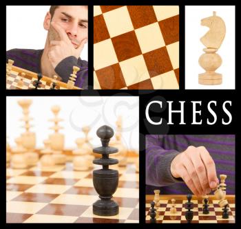 Compilation of game of chess, series of five, isolated on black