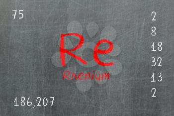 Isolated blackboard with periodic table, Rhenium, Chemistry
