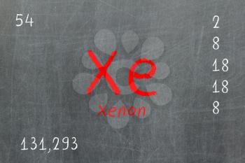 Isolated blackboard with periodic table, Xenon, Chemistry