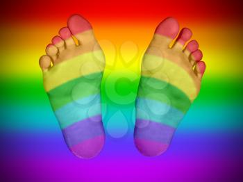 Feet with a rainbow flag pattern, isolated