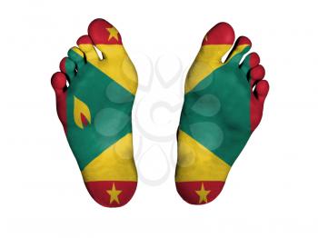Feet with flag, sleeping or death concept, flag of Grenada