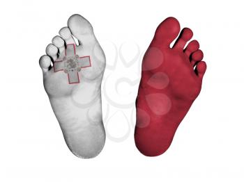 Feet with flag, sleeping or death concept, flag of Malta