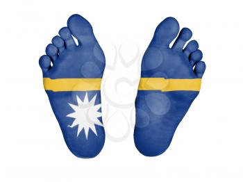 Feet with flag, sleeping or death concept, flag of Nauru