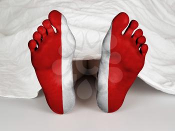 Feet with flag, sleeping or death concept, flag of Peru