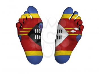 Feet with flag, sleeping or death concept, flag of Swaziland