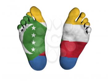 Feet with flag, sleeping or death concept, flag of The Comoros
