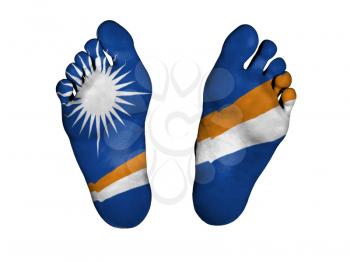 Feet with flag, sleeping or death concept, flag of The Marshall Islands