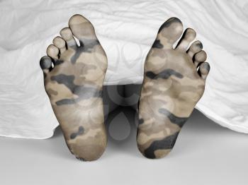 Dead body under a white sheet, suicide, murder or natural death, camouflage