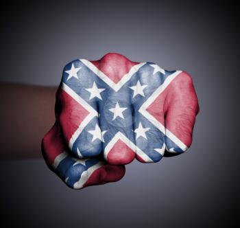 Front view of a punching hand, Confederate flag