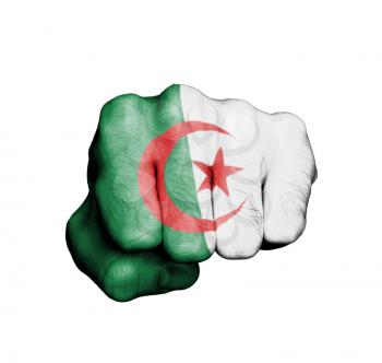 Front view of punching fist, banner of Algeria