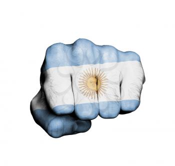 Front view of punching fist, banner of Argentina