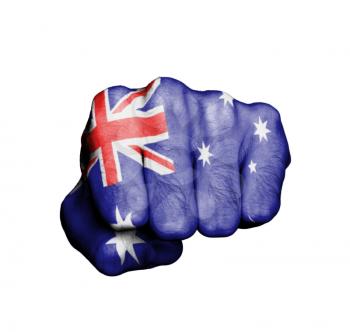 Front view of punching fist, banner of Australia