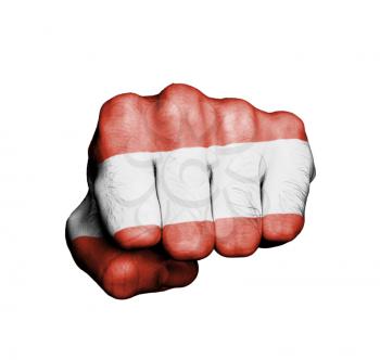 Front view of punching fist, banner of Austria