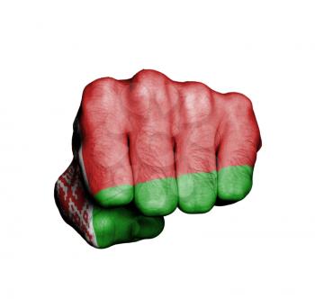 Front view of punching fist, banner of Belarus