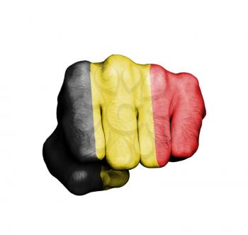 Front view of punching fist, banner of Belgium