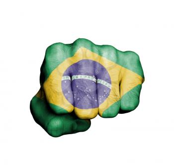 Front view of punching fist, banner of Brazil