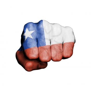 Front view of punching fist, banner of Chile