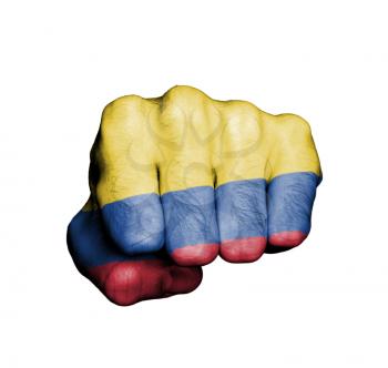 Front view of punching fist, banner of Colombia