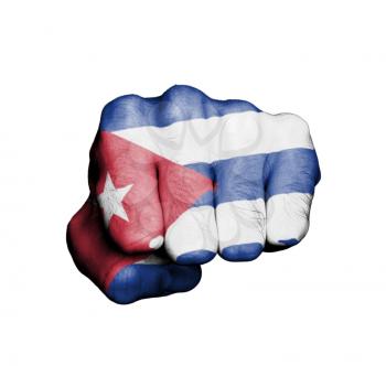 Front view of punching fist, banner of Cuba