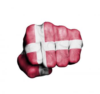 Front view of punching fist, banner of Danmark