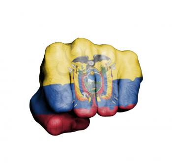 Front view of punching fist, banner of Ecuador