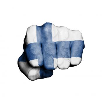Front view of punching fist, banner of Finland