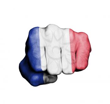 Front view of punching fist, banner of France