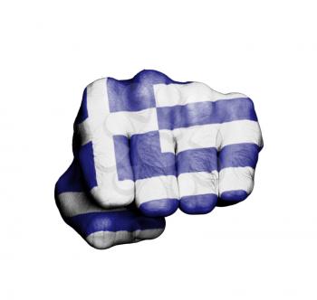 Front view of punching fist, banner of Greece