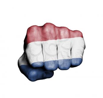 Front view of punching fist, banner of the Netherlands