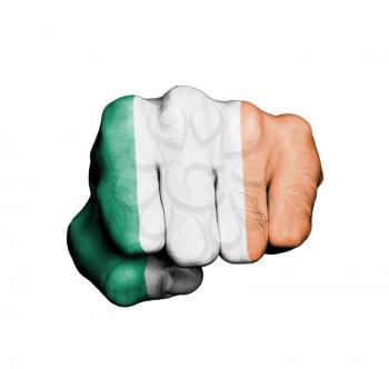 Front view of punching fist, banner of Ireland