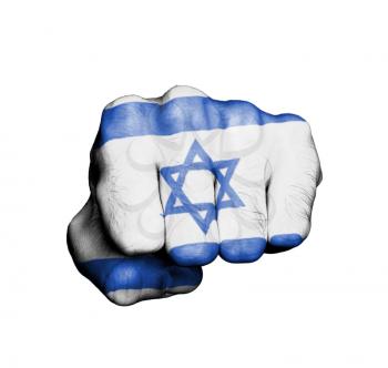 Front view of punching fist, banner of Israel