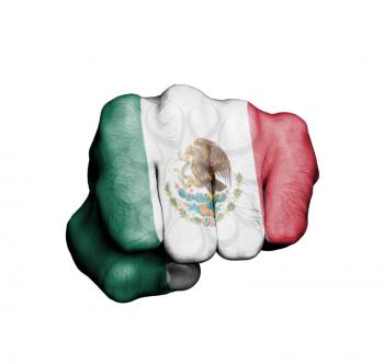 Front view of punching fist, banner of Mexico