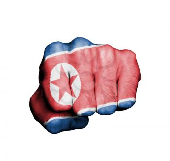 Front view of punching fist, banner of North Korea