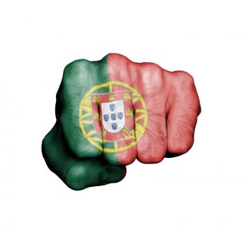 Front view of punching fist, banner of Portugal