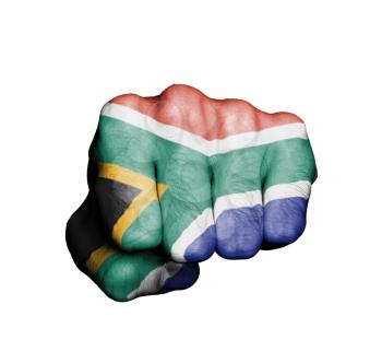 Front view of punching fist, banner of South Africa