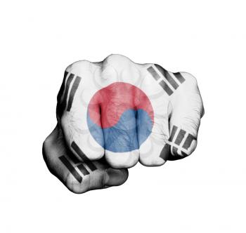Front view of punching fist, banner of South Korea