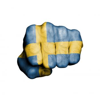 Front view of punching fist, banner of Sweden