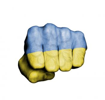 Front view of punching fist, banner of the Ukraine