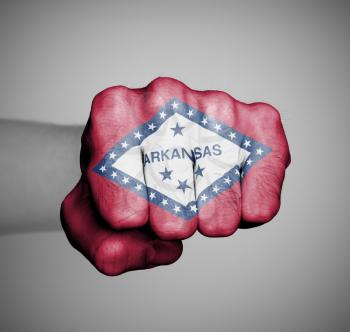 United states, fist with the flag of a state, Arkansas