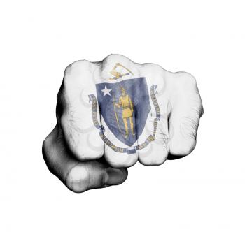 United states, fist with the flag of a state, Massachusetts