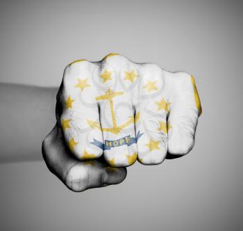 United states, fist with the flag of a state, Rhode Island