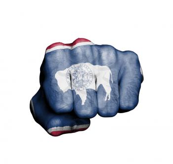 United states, fist with the flag of a state, Wyoming