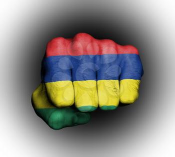 Fist of a man punching, flag of Mauritius