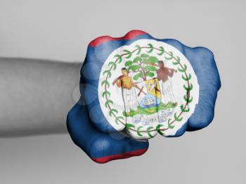 Fist of a man punching, flag of Belize