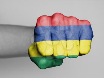 Fist of a man punching, flag of Mauritius