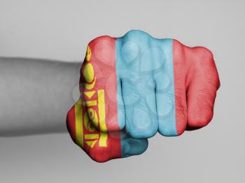 Fist of a man punching, flag  Mongolia