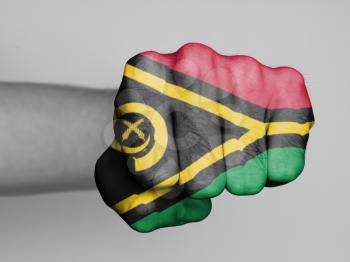 Fist of a man punching, flag of Vanuatu