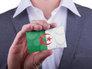Businessman showing card, matte paper effect, Algeria